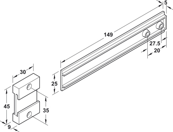 Направляющая для соединения фасада и двери встроенного холодильника